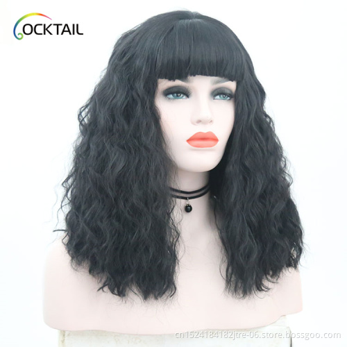 dropshopping cosplay wig black, long wavy synthetic wig with bangs